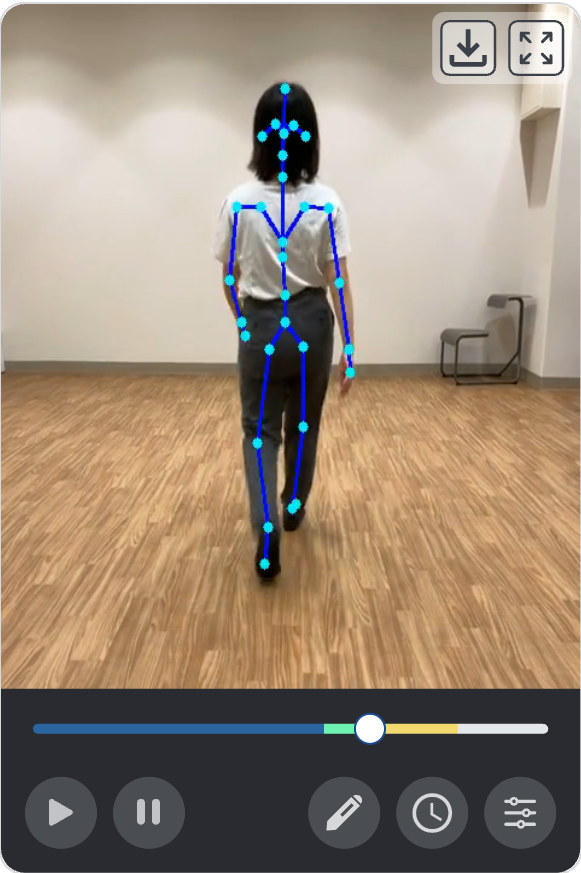 歩行動画に骨格を重ねた状態